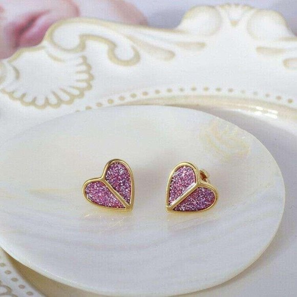 Kate Spade Glitter Heart Stud Earrings - PINK with Dust Bag - Picture 3 of 6
